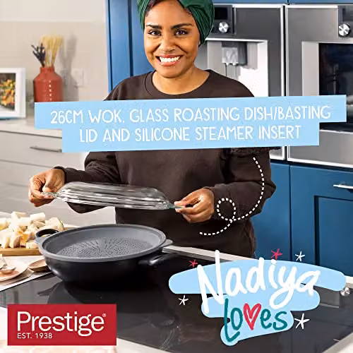 Nadiya x Prestige 4 in 1 Non-Stick Wok, 26 cm, Black and Gold – 6