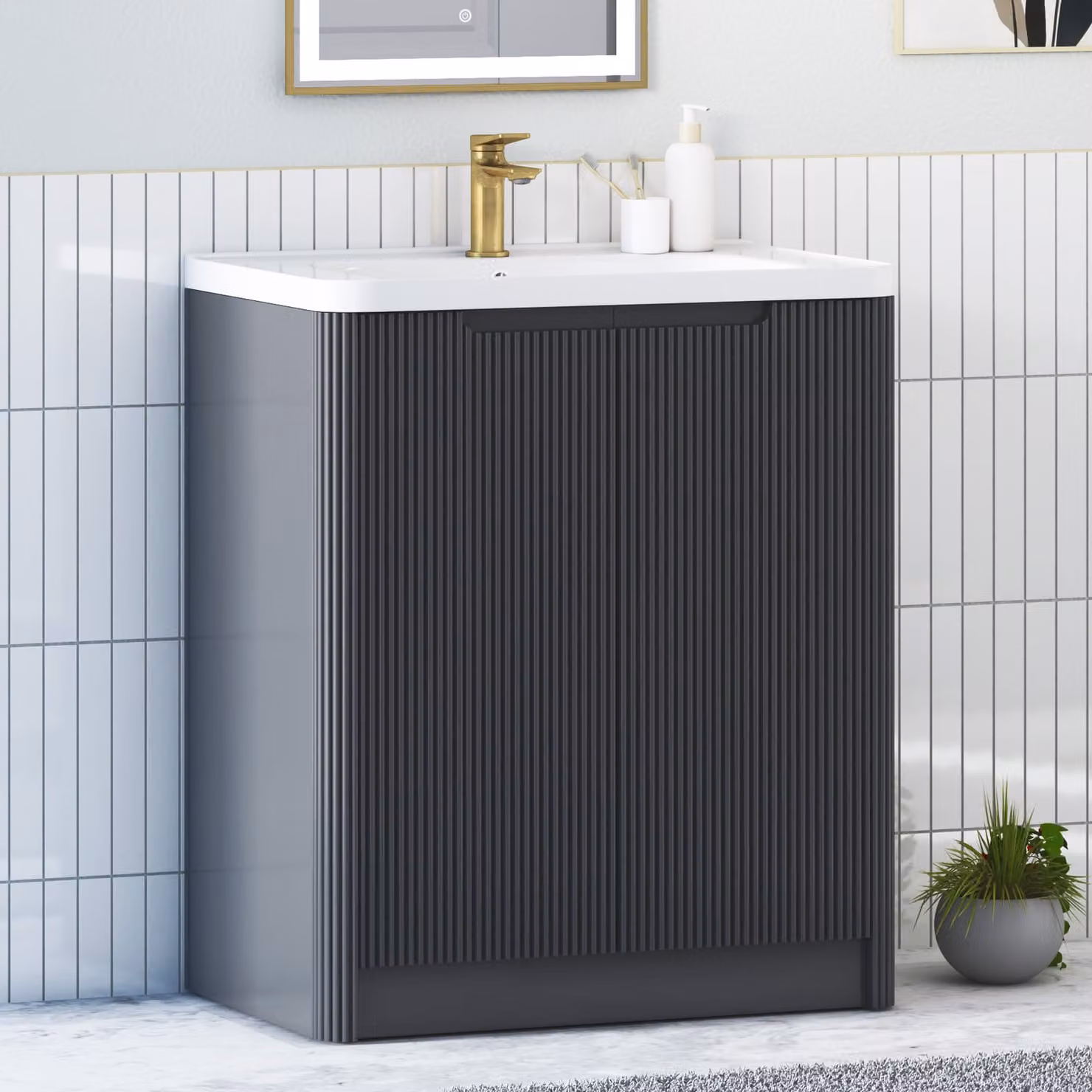 Royal Bathrooms Avenza Matt Obsidian Black 2 Door Freestanding Floor Standing Bathroom Vanity Unit with Ceramic Basin