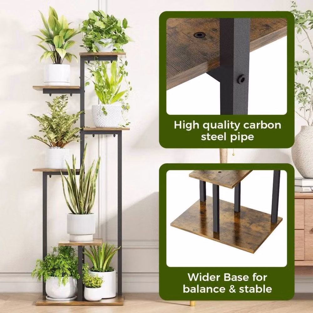 SPETLEK 6-Tier Metal and Wood Ladder Plant Stand in Matt Black, H 120 cm x W 40 cm – 4