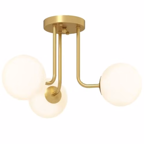 HOMCOM 3-Light LED Ceiling Light with White Glass Sphere Shades and Gold Metal Finish, G9 Sockets – 1