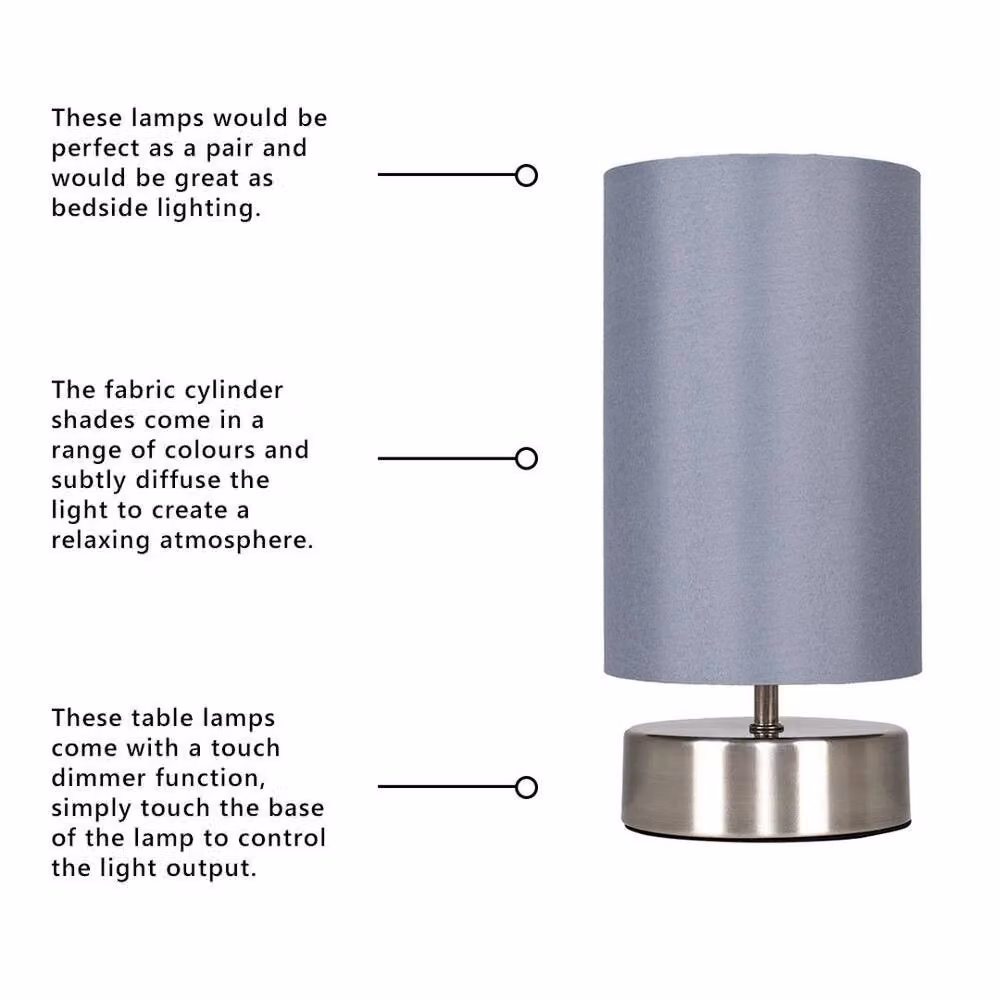 FORGEVIO Chrome Metal Touch Bedside Table Lamp in Grey, Height: 24 cm – 2