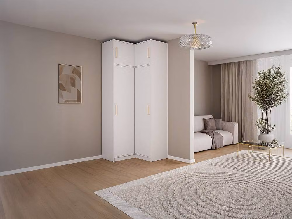 Vente-unique LIZANDRO Corner Wardrobe with 2 Doors and Extension Top, White, W: 115 cm, H: 245 cm – 2