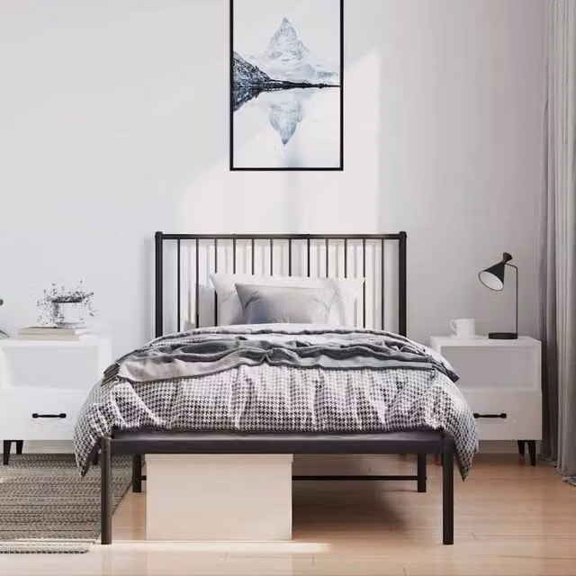 Berkfield Home Metal Bed Frame with Headboard in Black W/D/H: 100 x 200 cm – 1