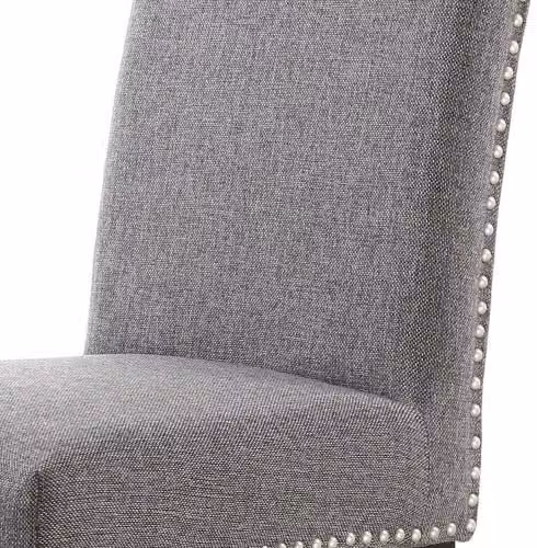 Netfurniture RivendelLis Stud Detail Linen Effect Steel Grey Dining Chair with White Legs – 2