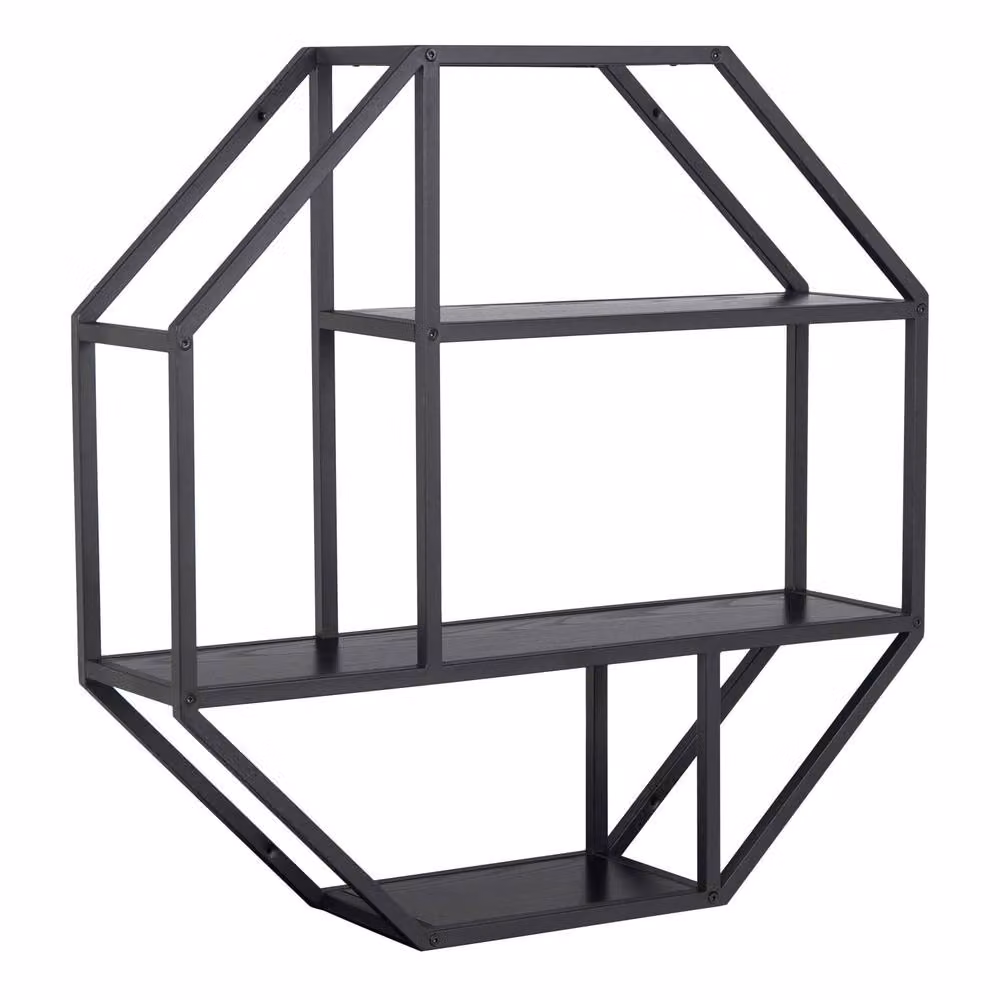 Wyld Haus El Paso Octagonal Wall Shelf with Matte Black Steel Frame and Black Wood – 2