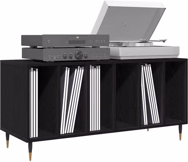 Berkfield Home Record Cabinet in Black Oak, W: 100 cm, D: 38 cm, H: 48 cm