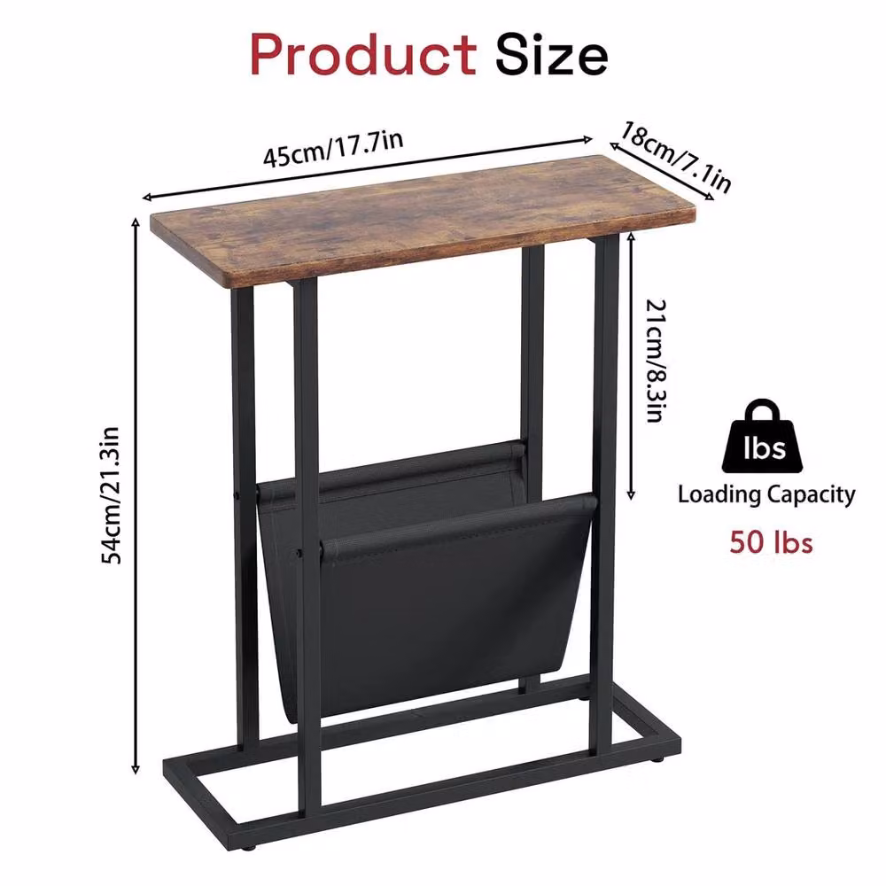 FORGEVIO Small Narrow Side Table in Rustic Brown with Sled Base – 2