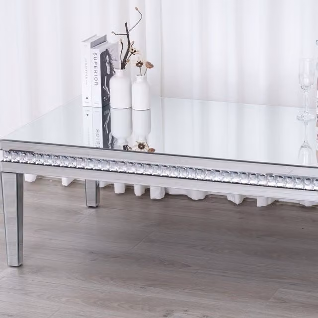 Comfy Living Silver Rectangular Glass Coffee Table with Glossy Finish