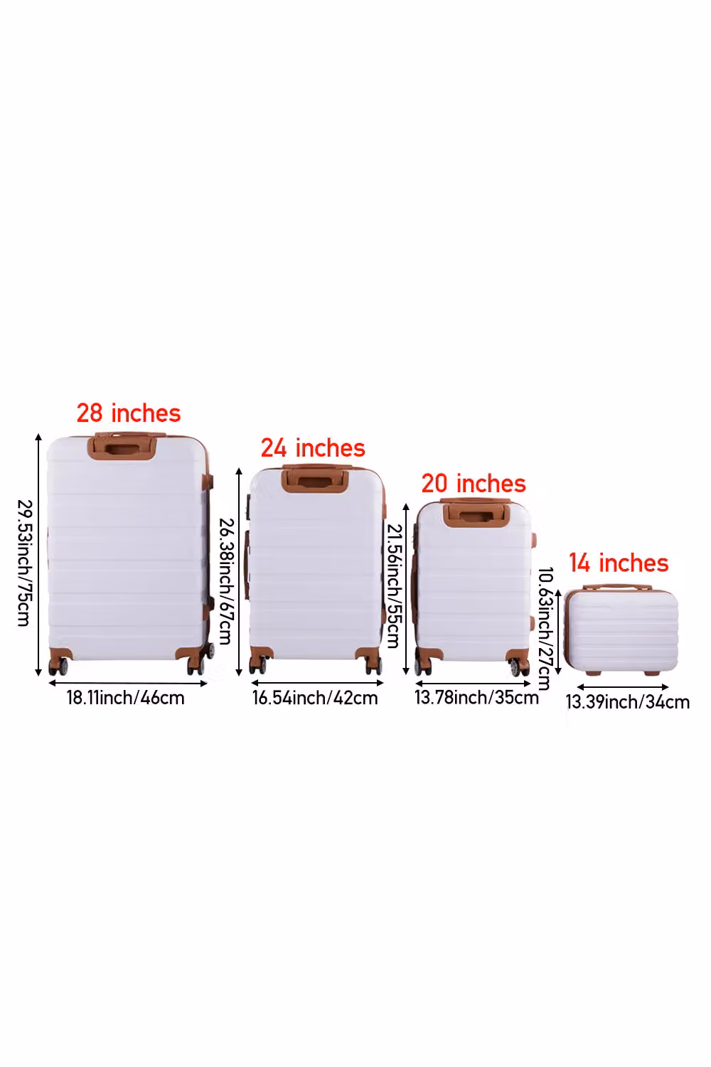 H&O Direct 4-Piece Color-Block Lockable Travel Suitcase Set in White – 2