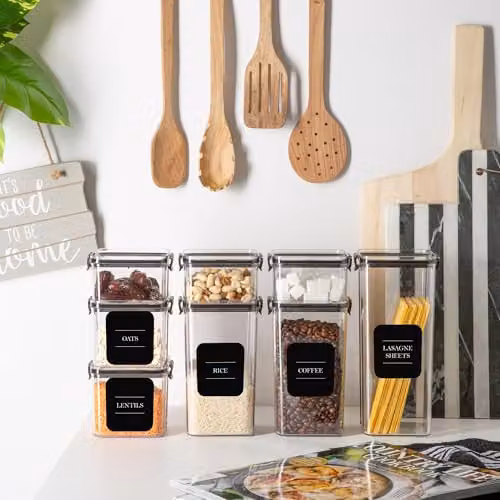 Argon Tableware 8 Piece Food Storage Container Set in Black and Transparent, BPA-Free Stackable Plastic Containers with Clip Lids – 2