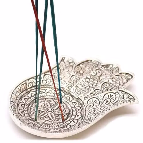 KDMD Polished Aluminium Large Hamsa Incense Holder in Silver