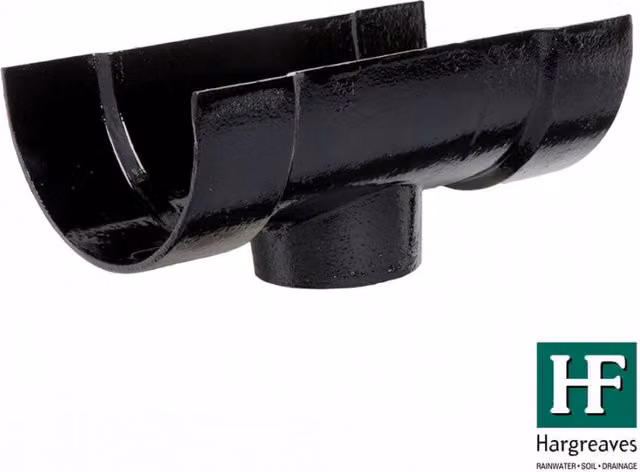 Hargreaves Premier Cast Iron Deep Half Round Gutter Running Outlet, 125mm, Black