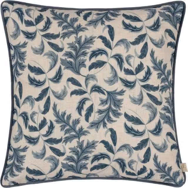 Chatsworth Topiary Piped Velvet Cushion in Petrol Blue