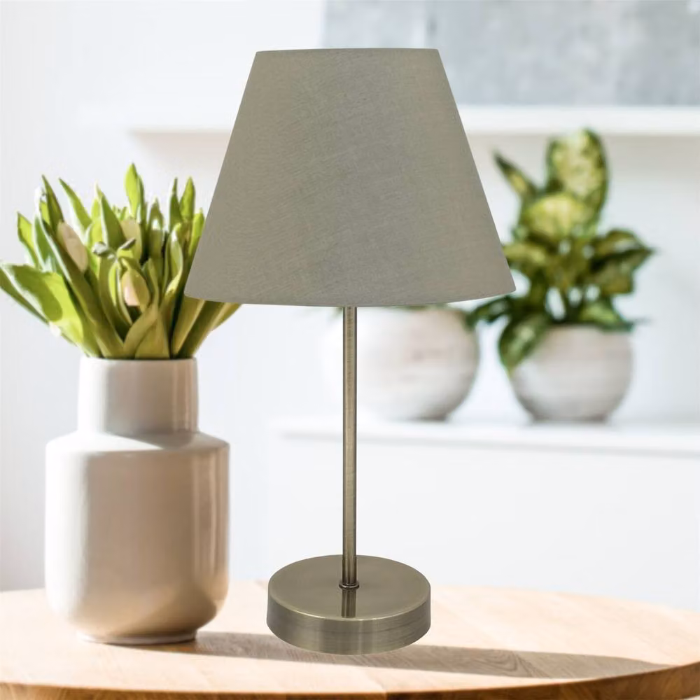 First Choice Lighting Set of 2 Antique Brass Stick Table Lamps with Green Fabric Shades – 3