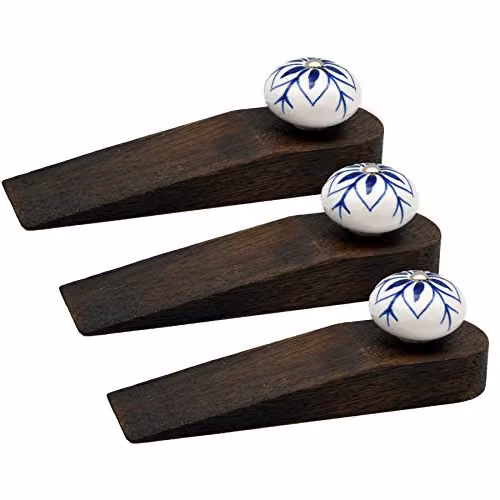 Nicola Spring Traditional Vintage Wooden Door Wedge Stop, Blue, Pack of 3 – 2