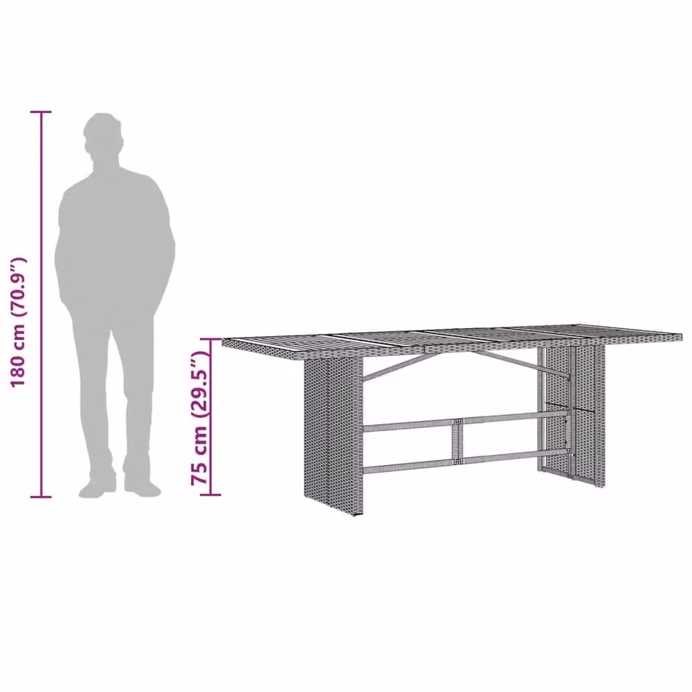 Berkfield Home Extendable Rectangular Garden Table with Glass Top, Grey, W: 190 cm, D: 80 cm, H: 75 cm – 6