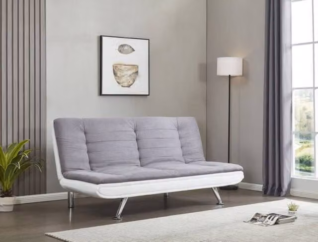 Comfy Living Ltd 3 Seater Charcoal Grey and White Fabric and Faux Leather Click Clack Sofa Bed