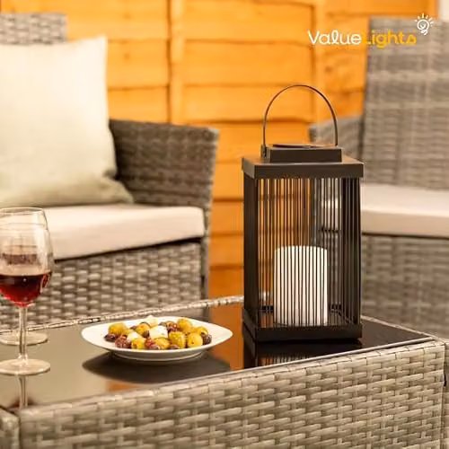 ValueLights Solar Powered Candlelight Table Lamp in Black Metal, W/D/H: 15.0 x 15.0 x 26.5 cm – 5