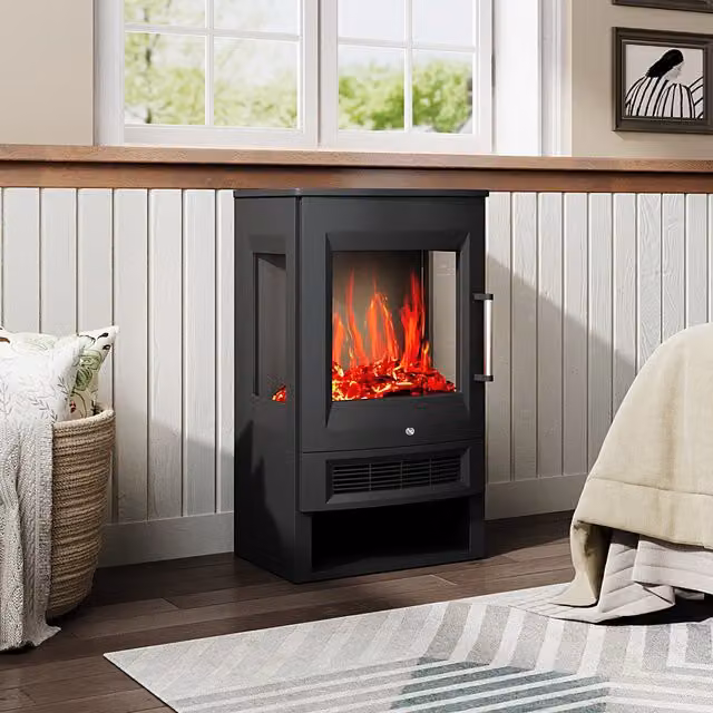 Living Star Smart Electric Fireplace with App Control and WiFi Integration, Black