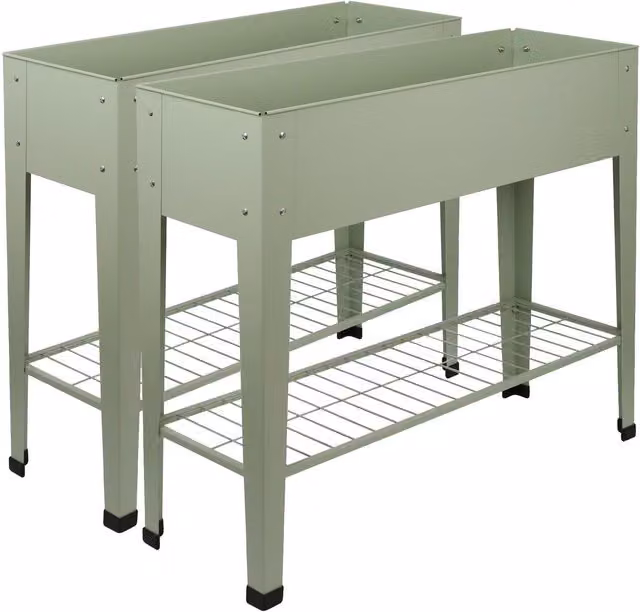 Harbour Housewares Elevated Raised Garden Bed with Legs and Storage Shelf in Green Galvanised Steel