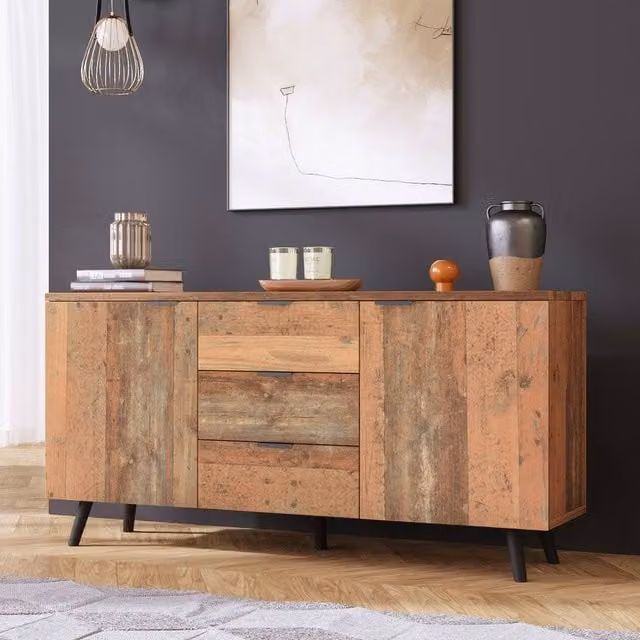 ModernLuxe Brown Vintage Sideboard Cabinet with Adjustable Shelves and 3 Drawers, W/D/H: 70 x 35 x 42.3 cm – 1