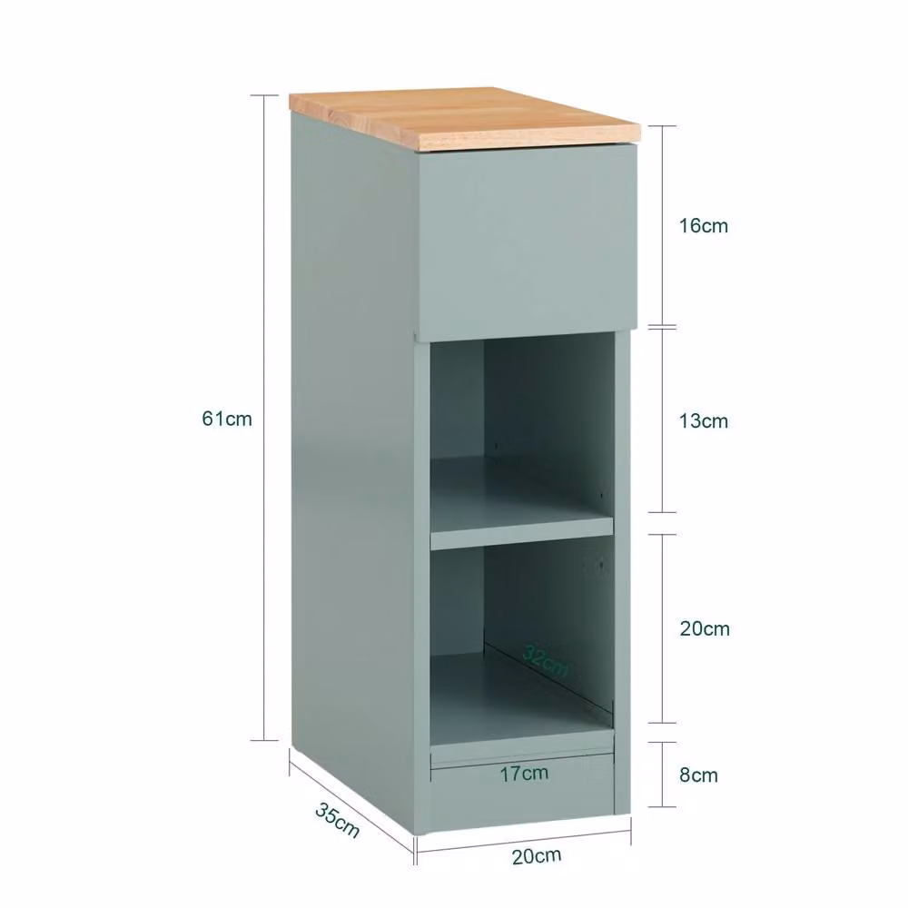 SoBuy Modern Slim Bedside Table in Green with Side Compartments and Drawer – 3