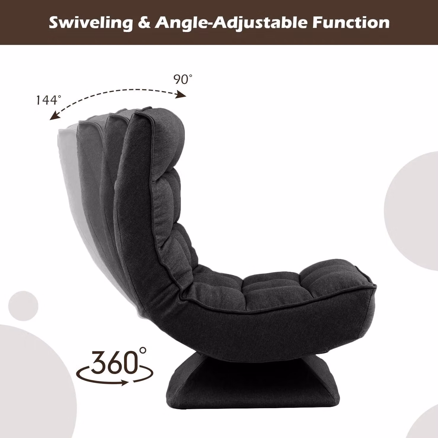 Costway Black Folding Floor Gaming Chair with 360 Degree Swivel and 4-Position Adjustable Backrest – 4