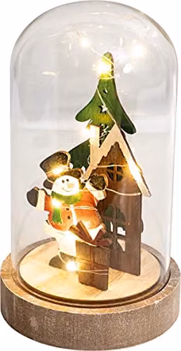 Netagon Christmas Battery Powered Light Up Cloche Snowman Ornament in Red and White with Multicolour LED Lights – 1