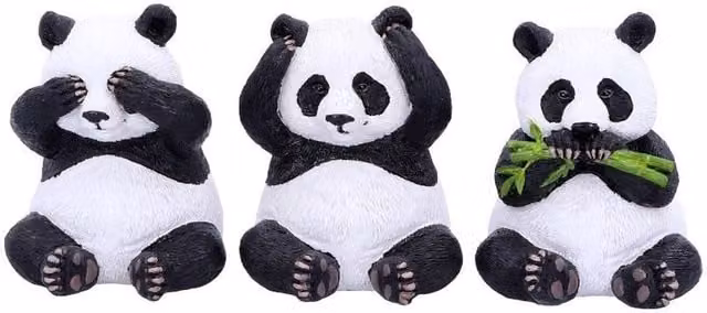 Nemesis Now Three Wise Pandas Bear Ornaments, Black, Height: 8.5 cm