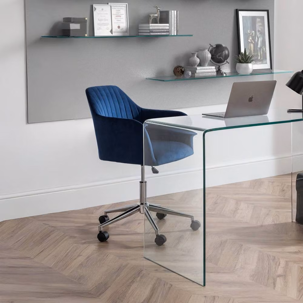 Cheshire Ardmore Blue Velvet Executive Swivel Office Chair with Silver Metal Base – 2
