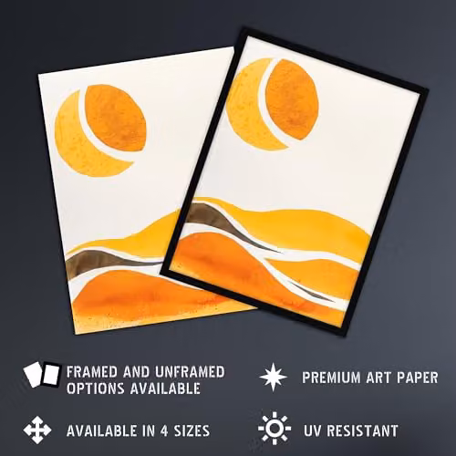 Artery8 Abstract Orange and Amber Landscape Hills and Sun Wall Art Poster Print on Thick Paper, 18 x 24 Inch – 2
