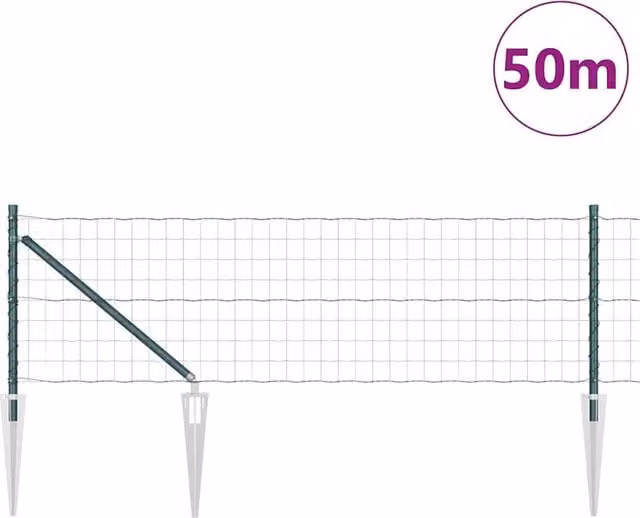 Berkfield Home Green Euro Fence with 13 Spike Posts, Galvanised Steel and PVC, Green, W: 50 m, H: 0.4 m – 1