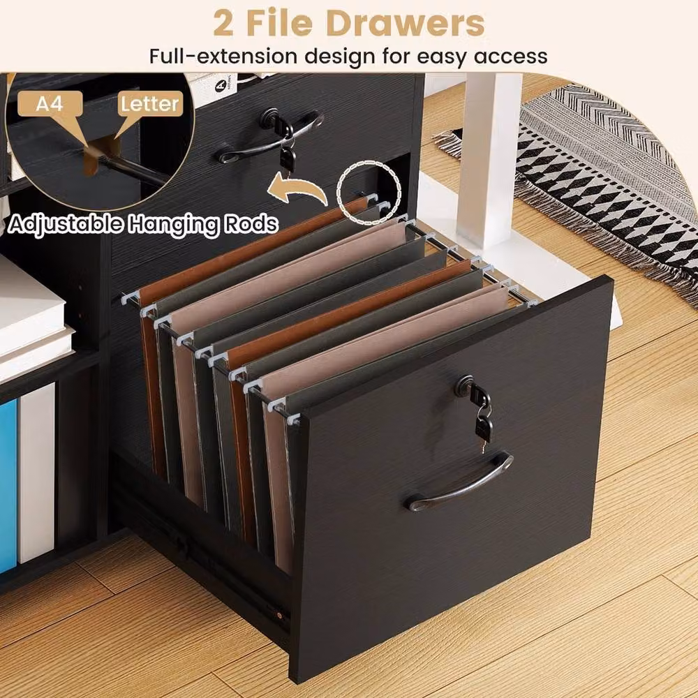 FORGEVIO Mobile Lateral File Cabinet and Storage Organiser in Matt Black – 5