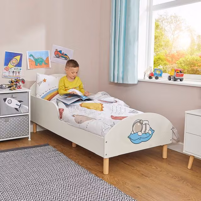 Liberty House Toys Spaceman Kids Toddler Bed in White Solid Pine Wood