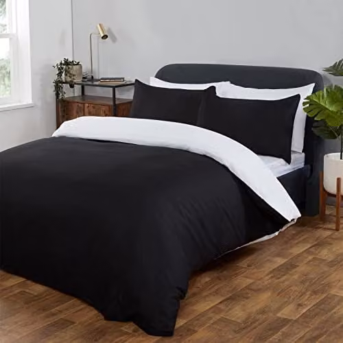 Brentfords Reversible Microfibre Double Duvet Cover and Pillowcase Set, Black and White – 1