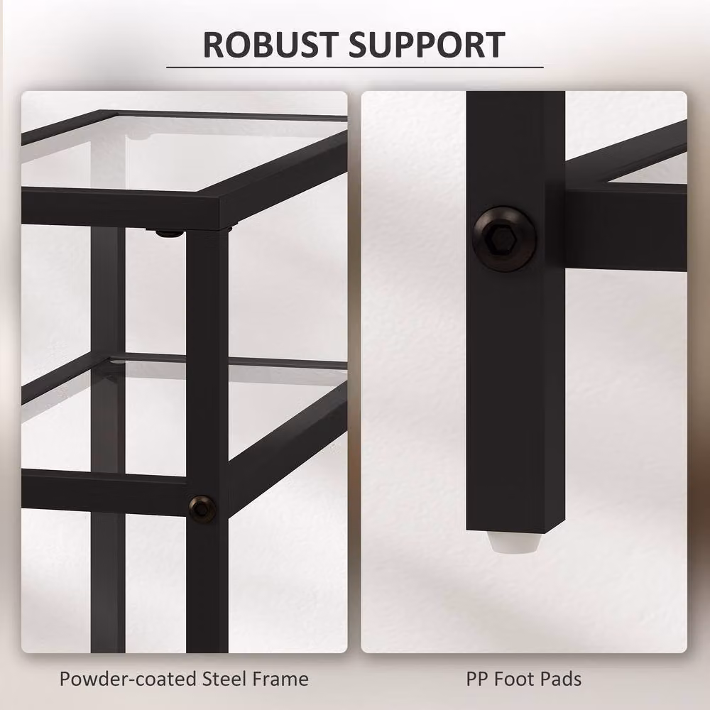 STILVORA Modern Black Side Table with Glass Top and Metal Frame – 7