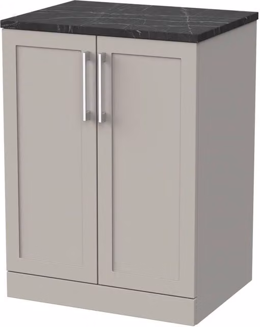 Balterley Stonnall 2 Door Freestanding Bathroom Vanity with Black Pietra Stone Top, Pebble Grey, Width: 60 cm – 1