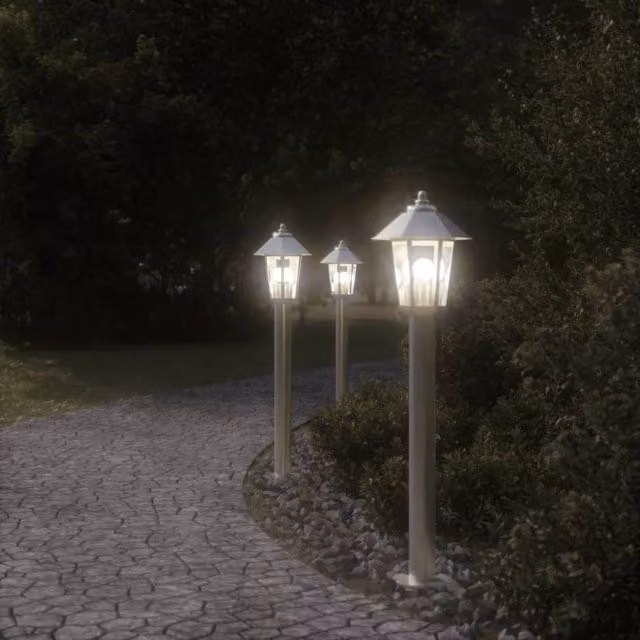 Berkfield Home Silver Stainless Steel Outdoor Floor Lamp, Height: 80 cm