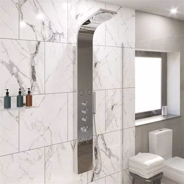 SPETLEK Shower Tower Panel with Handset and 4 Body Jets, Polished Chrome and Silver – 1