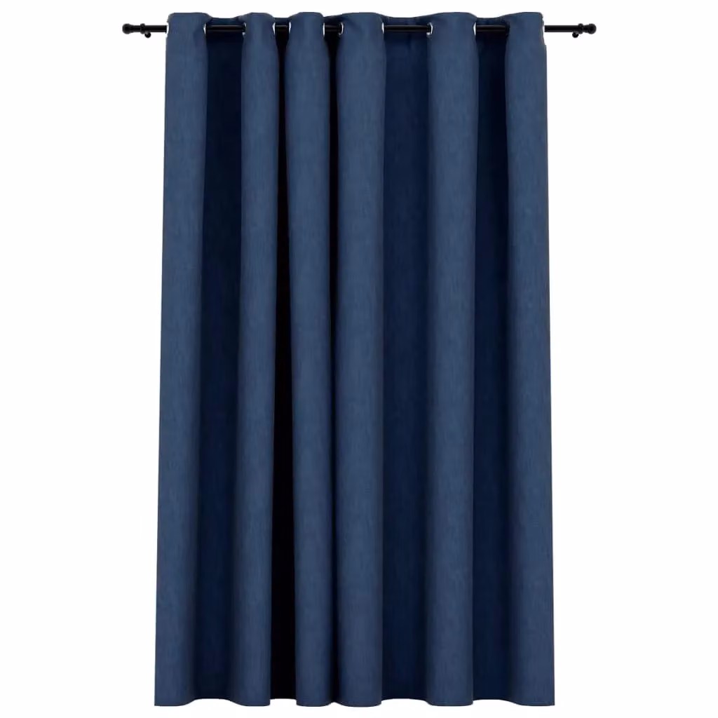 Berkfield Home Linen-Look Blue Blackout Eyelet Curtains, W: 290 cm, H: 245 cm – 2