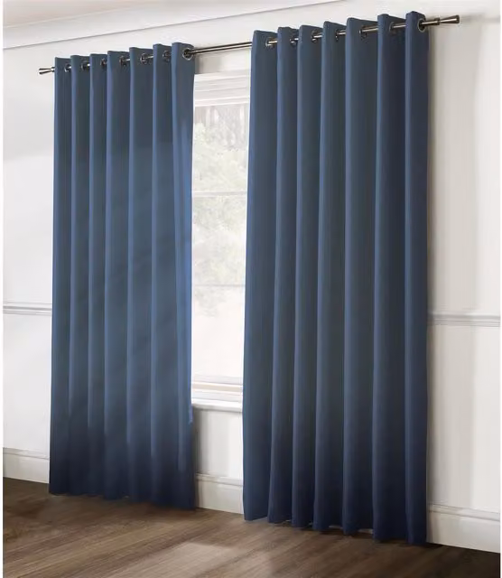 Livinluxury Plain Blue Satin Blackout Eyelet Curtains, Height: 183 cm