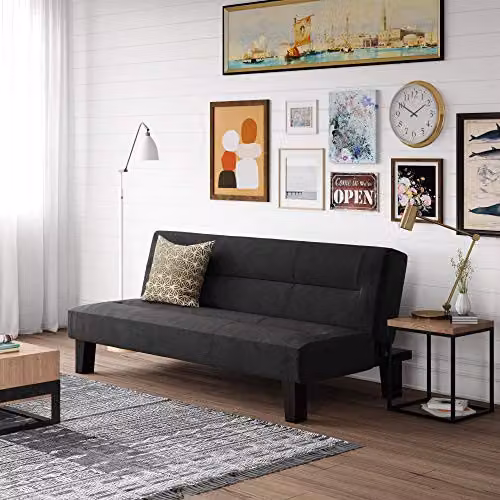 DHP Furniture Kebo Modern Black Velvet Click Clack Sofabed with Armrests – 1