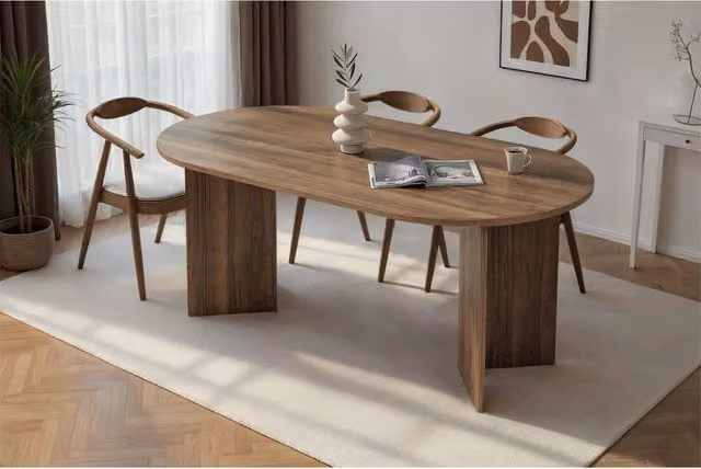 Decortie Sablin Oval Dining Table in Brown Walnut Effect