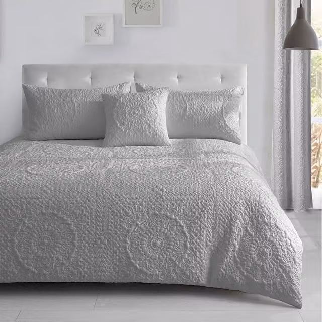 Velosso Grey Floral Duvet Cover and Pillowcase Set, 180 x 200 cm