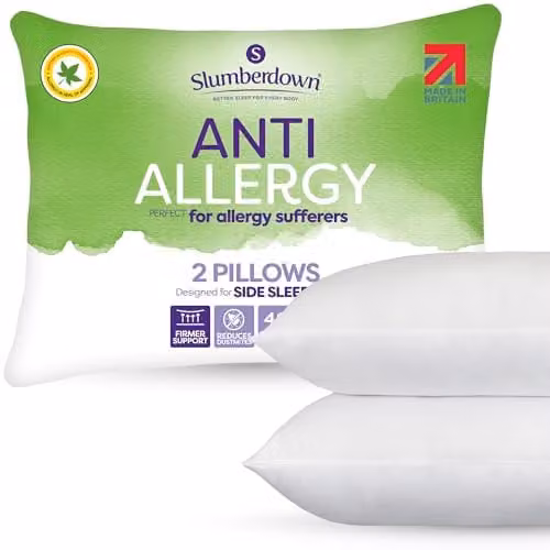 Slumberdown Anti Allergy Firm Support Pillows, 2 Pack, White, W: 74 cm, H: 48 cm