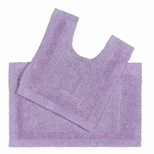 Homescapes Luxury 2 Piece Cotton Bath Mat and Toilet Mat Set in Purple – 1