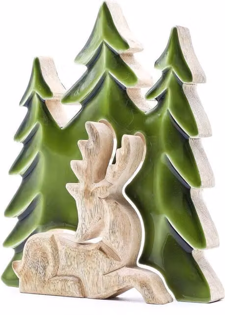 Serenityy Lost in the Forrest 3D Wooden Stag Decoration, Green, W/D/H: 24 x 24 x 27 cm – 1