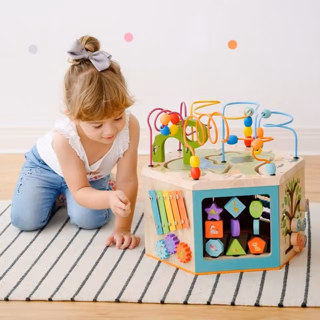 Teamson Kids 7-in-1 Large Wooden Preschool Play Lab Activity Station in Beige and Multicolour