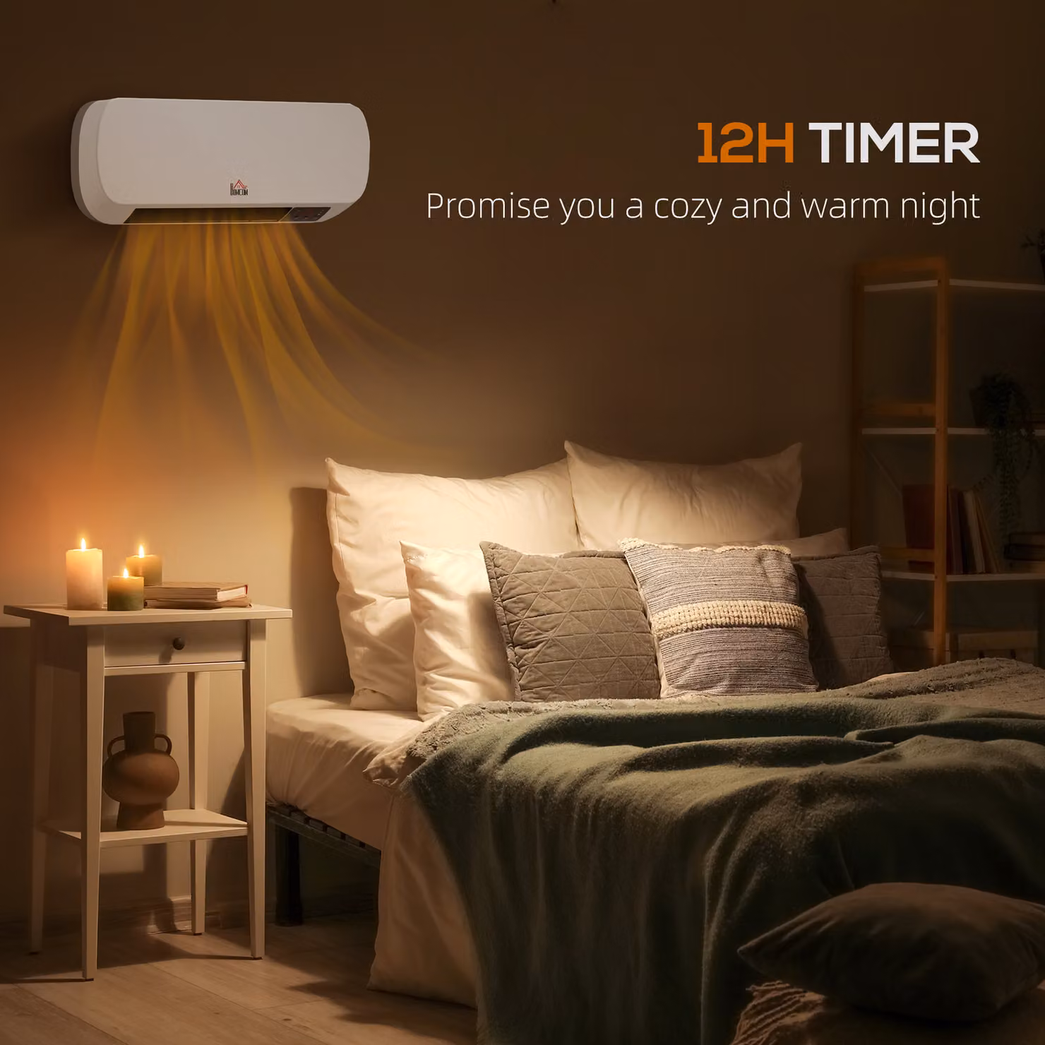 HOMCOM 2000W White Wall Mounted Ceramic Fan Heater with Remote Control, Timer and Thermostat – 2