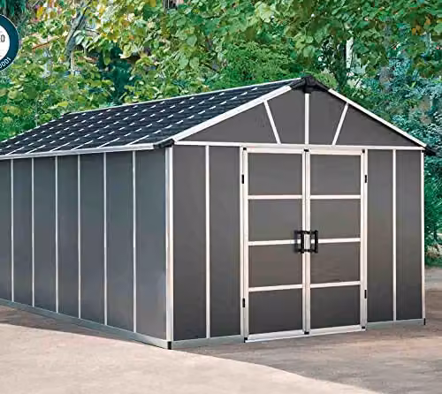 Palram Yukon Metal Tool Shed with Floor and Double Doors, Grey, W: 519 cm, D: 332 cm, H: 252 cm – 2